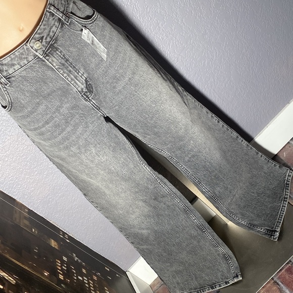 TOPSHOP - NWT - jeans: grey denim wash flared button / zip, belts hoops - 34/30 - Picture 1 of 16